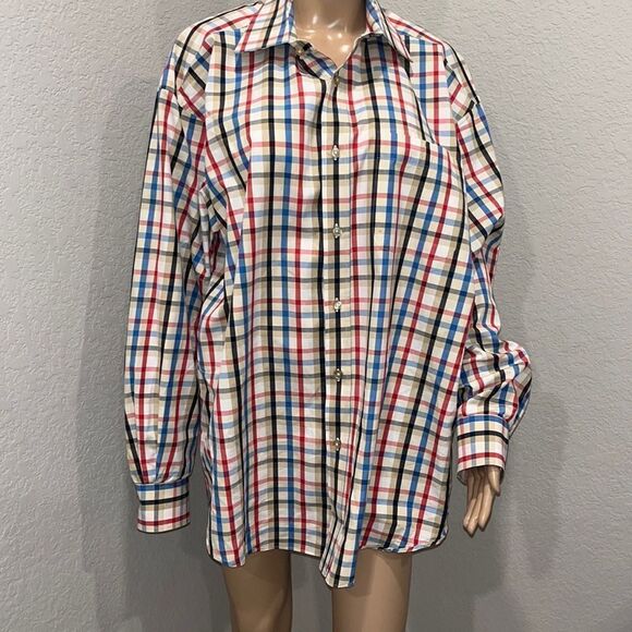 T. Harris London plaid cotton button down long sleeve - Picture 1 of 6